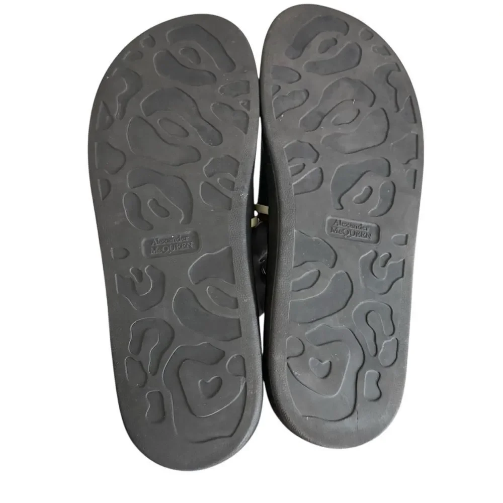 Alexander McQueen Black and Gold Slide Sandals